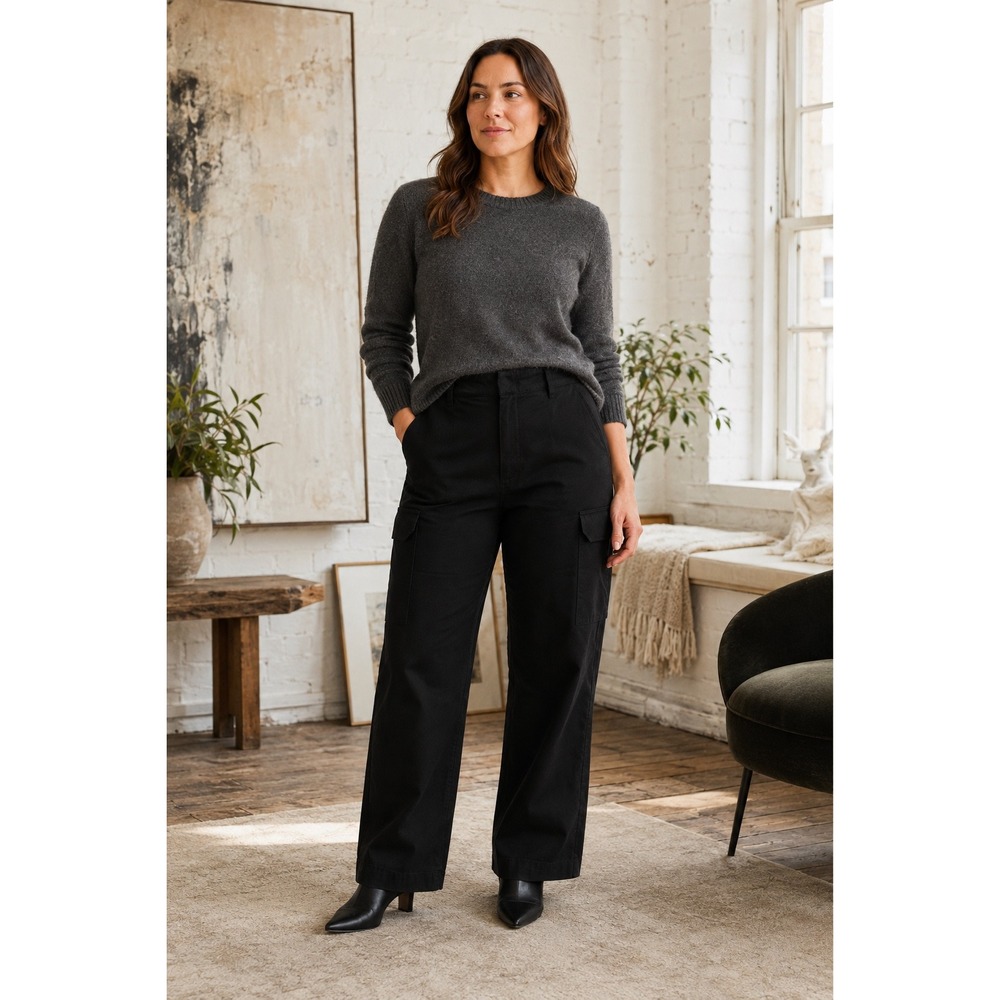 Nili Lotan Black Wide Leg Cargo Pants Size 12